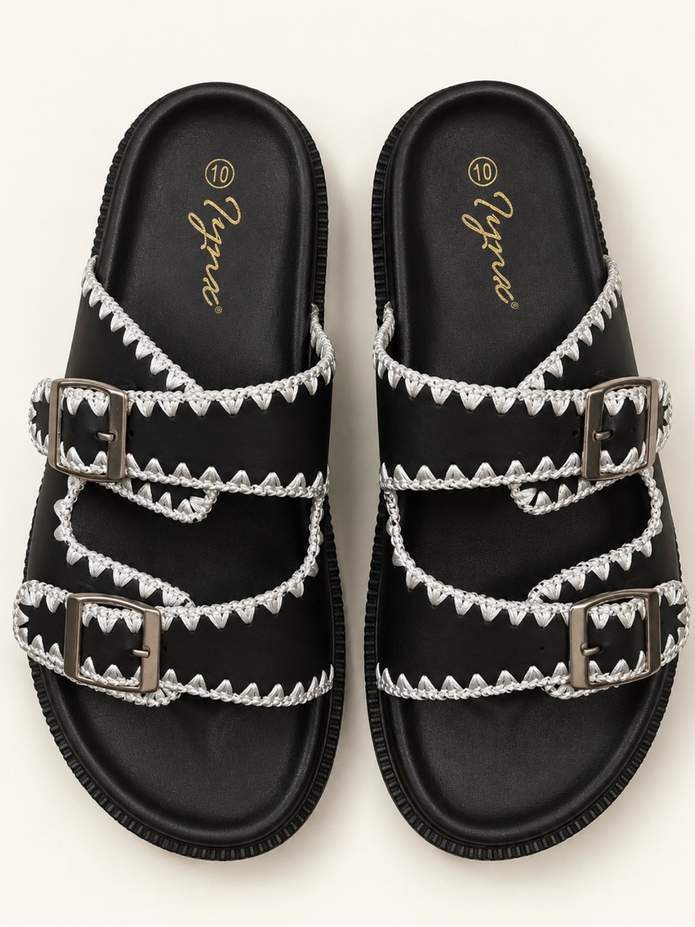 Black Braided-Trim Buckle Slide Sandals - Women